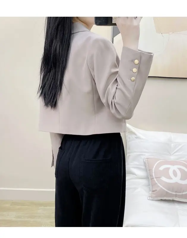 Áo khoác vest Croptop nữ dáng nhỏ kiểu mới thời trang thu xuân blazer ngắn From rộng dáng mỏng 2 lớp Cao cấp phong cách hiện đại 5