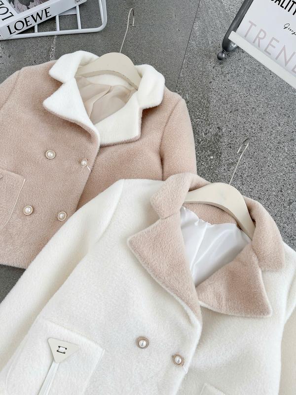 Áo Khoác  Dạ Lông  Cổ Bẻ Cúc Cài Có Túi Thêu Mác