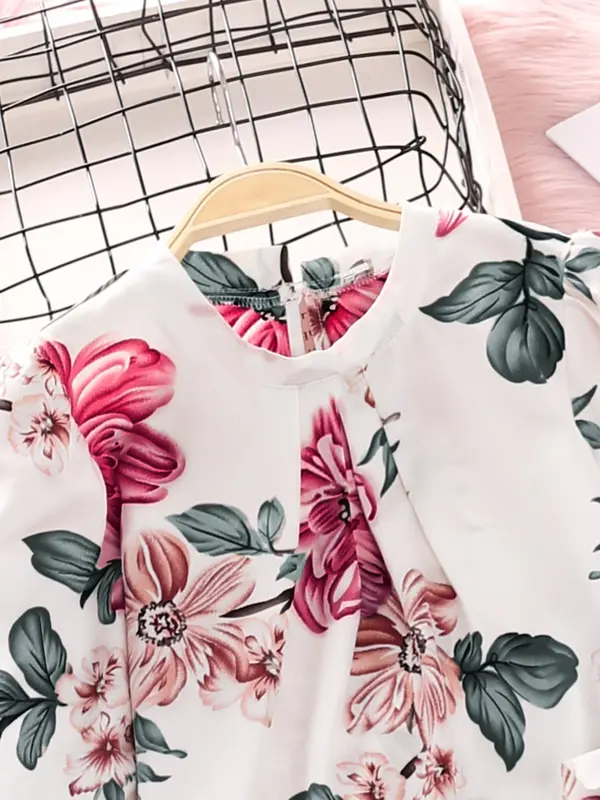 Two-Piece Set Girl's Floral Print Top & Pants Set, Casual Keyhole Neck Top & Trousers for Fall & Winter, Kids Clothes for Daily Wear 6