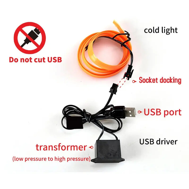 Đèn khí quyển, dây đèn lạnh EL, với USB, trang trí tự làm, cho bảng điều khiển điều Khiển ô tô, bảng điều khiển, đèn Xung Quanh LED tự động, chiều dài 1m, 2m, 3m, 5m, phụ kiện nội thất ô tô 3