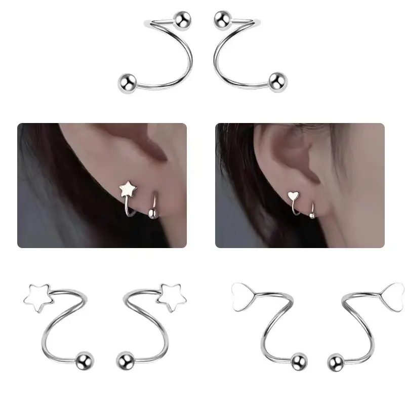 Khuyên Tai Đinh Tán Nhỏ Loại S, Chất Liệu Thép Titan Thiết Kế Hợp Xu hướng Hình Trái Tim, Độc Đáo Ngầu Và Đẹp Trai, Bông Tai Xoắn Vít Xoắn, Đồ Trang Sức