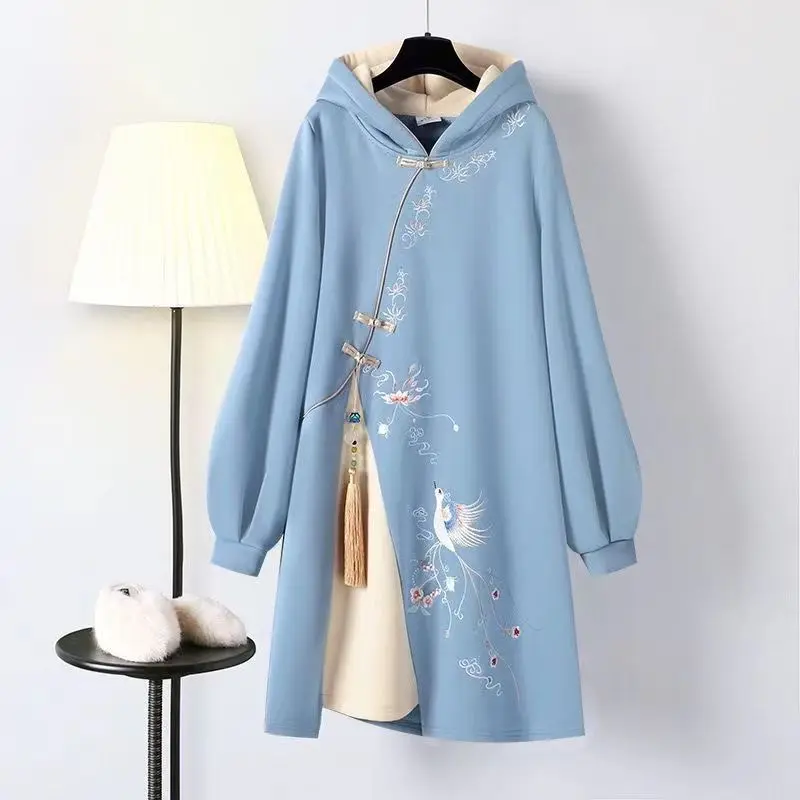 Chinese Style Han Costume Improved Dress Female Maternity Dress Autumn and Winter New Dignified Goddess Gentle Hooded Sweatshirt Skirt