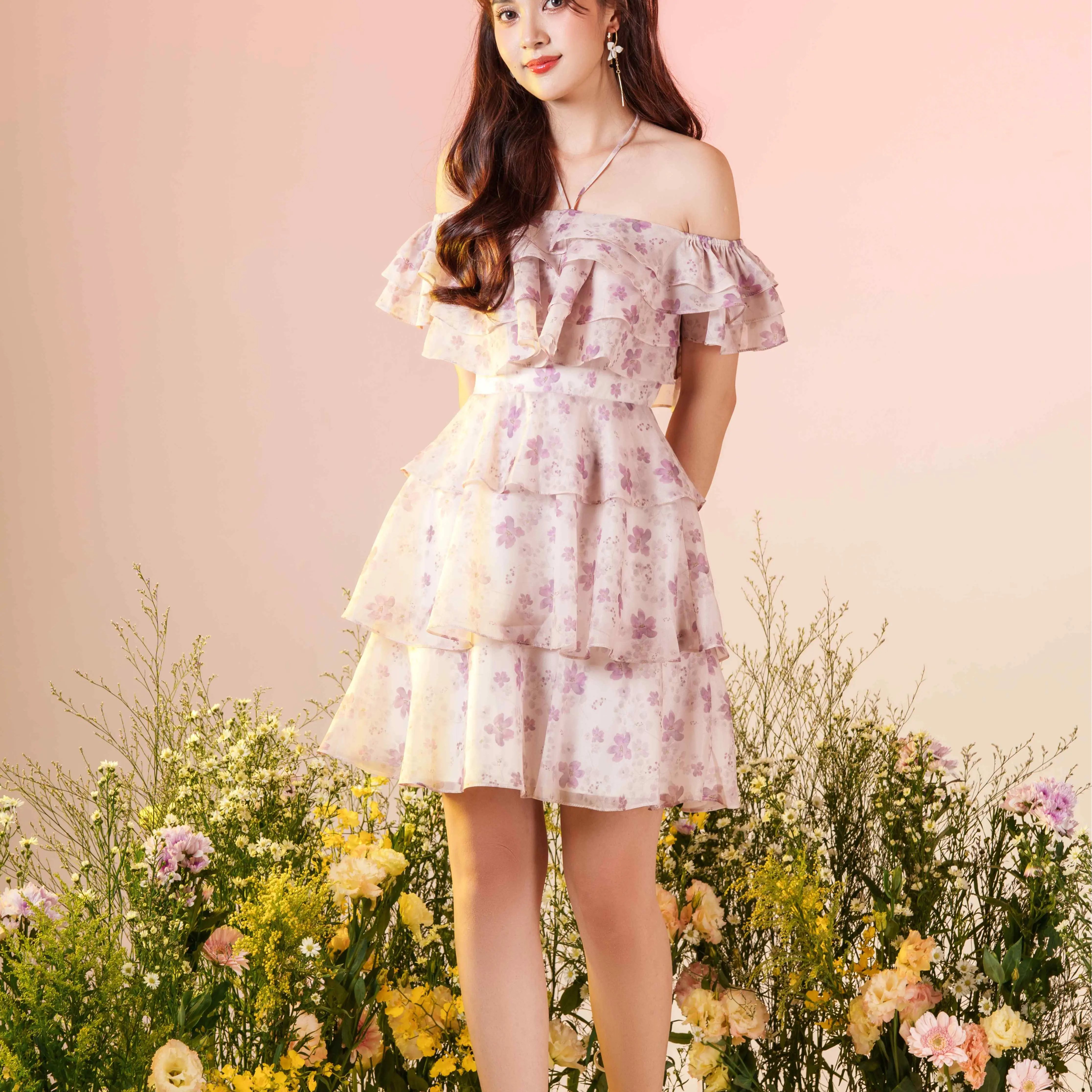 TIELA Đầm váy hoa trễ vai tầng -Flossy Dress