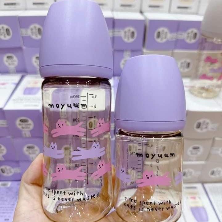Bình sữa moy màu tím nhựa ppsu cổ rộng cho bé Voi