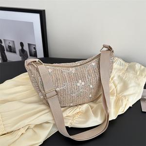 Beg Silang Bertekstur untuk Wanita, Fesyen Baru Musim Panas, Beg Bahu Tunggal, Pegang Tangan, Beg Kecil Kasual Ketiak, Tenunan Bags Crossbody