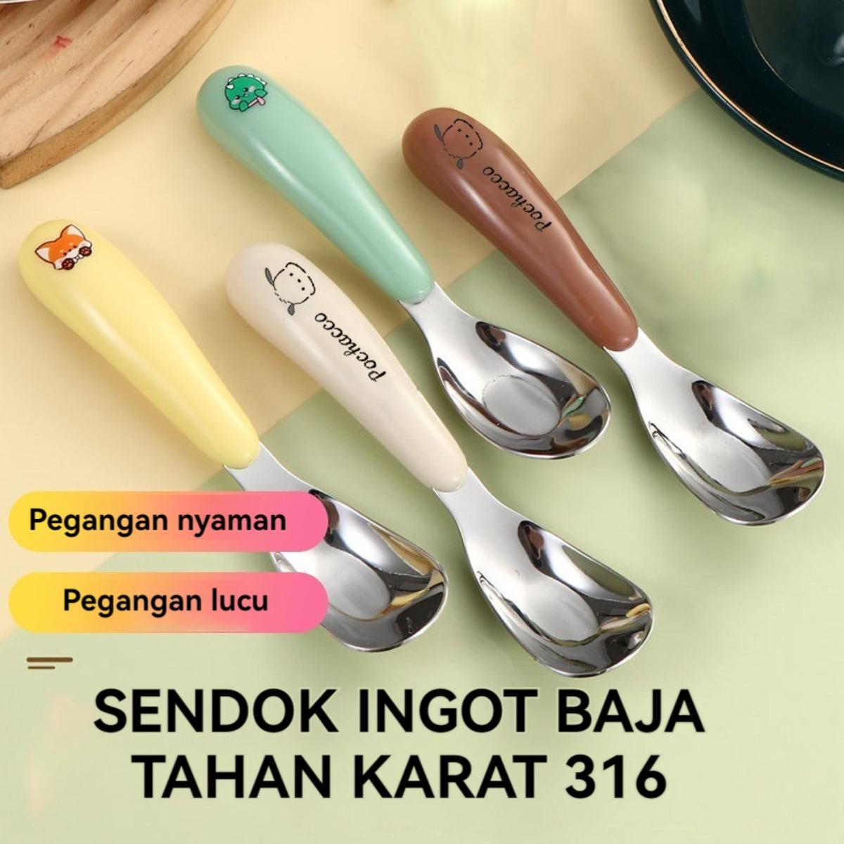 Set Sendok Garpu Bayi Stainless Steel dengan Kotak Gagang Silikon Lembut Set Alat Makan MPASI Anak Portable Travel Cutlery Set Sendok Garpu Sekolah Aman Anti Karat Ringan Higienis untuk Bayi Balita Belajar Makan Mandiri