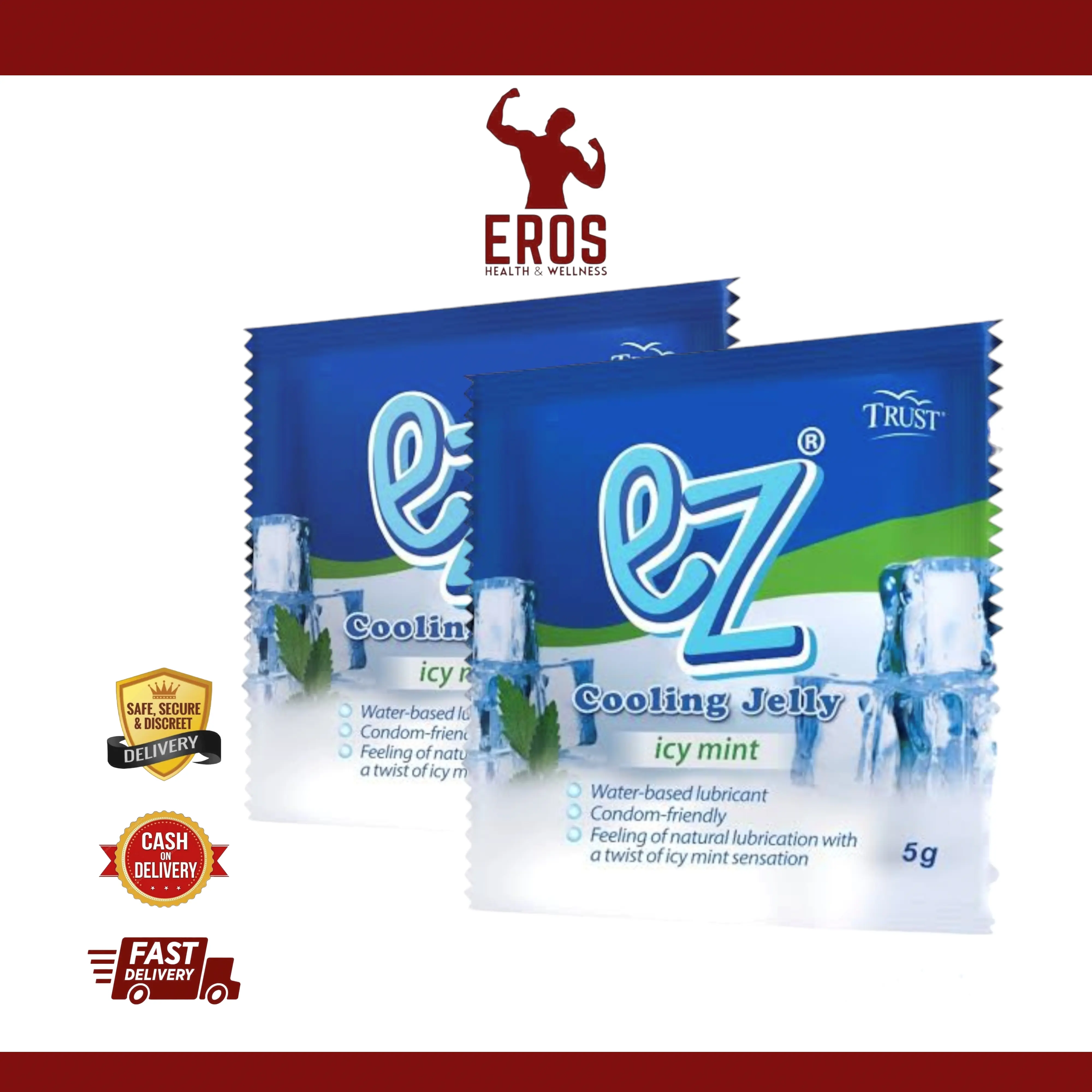 TRUST EZ Cooling Jelly Icy Mint Water-Based Lubricant 5g Condom Latex Safe 
