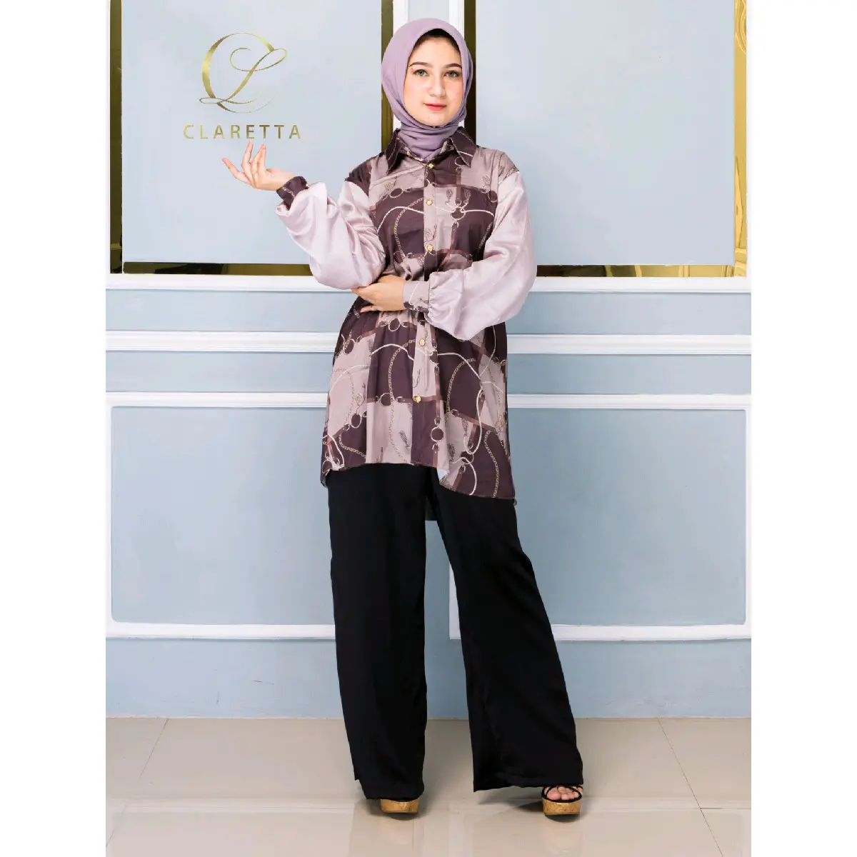 Atasan Kemeja Zenata Coklat Tua