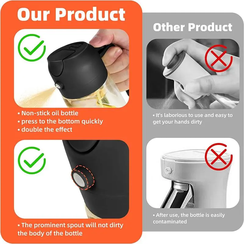 2 in 1 Oil Dispenser Bottle, 1 Count 16oz Oil Dispenser, Olive Oil Sprayer, Oil Sprayer for Cooking, Kitchen, Salad, Barbecue, Utensils 4