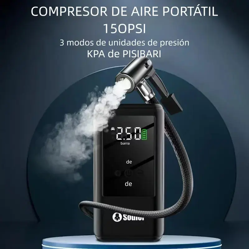 Soulor Arrancador de batería 5 en 1, arrancador de coche de 1000 A/2000 A con bomba de aire de 150 PSI, inflador y desinflador digital de neumáticos, cargador portátil de batería para coche con puerto USB y luz LED para vehículos de gasolina, mante - Foto 3