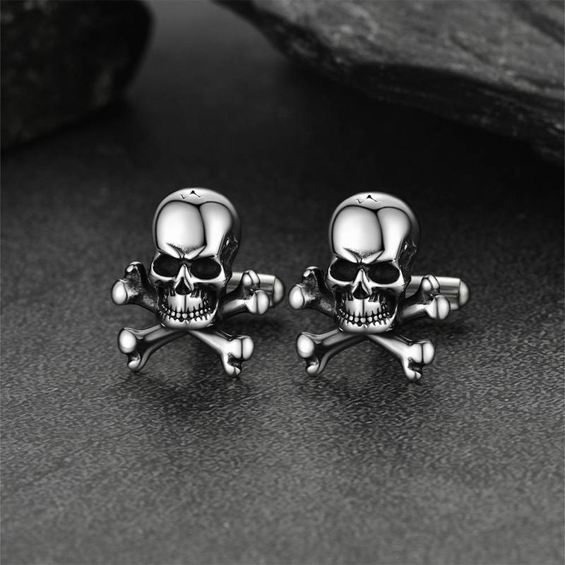 FaithHeart Skull Cufflinks Stainless Steel Gothic Crossbone Head Cufflinks 3