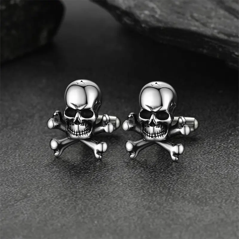 FaithHeart Skull Cufflinks Stainless Steel Gothic Crossbone Head Cufflinks 3
