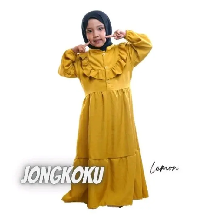 Gamis Anak Perempuan Tanggung "Lemon" Twill Premium Untuk Usia 3-15 Tahun - Polos 1