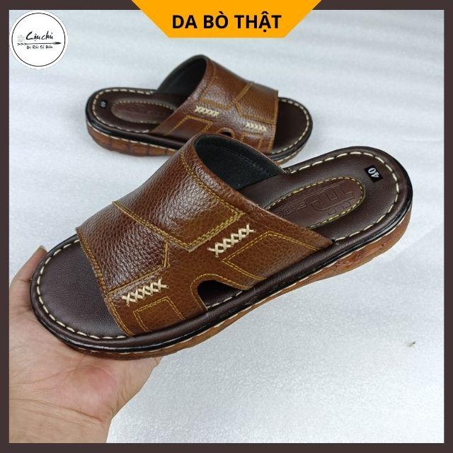 Product Introduction of Dép Nam Quai Ngang Da Bò Thời Trang DM568 Dế May Khâu chắc chắn dep nam 3