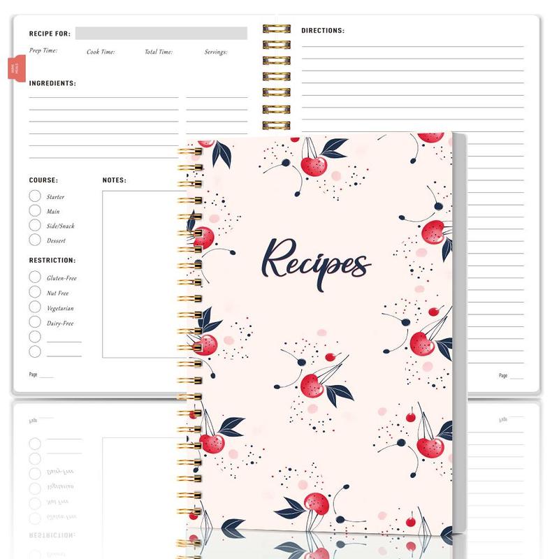 Product Introduction of A5 Blank Recipe Book, 1/4 Counts Spiral Bound Recipe Book with Simple Pages for Adults to Record and Organize Personal Recipes, Durable Plastic Cover, with St Labels 3