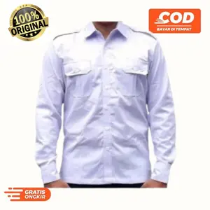 Kemeja Lengan Panjang Model Pilot Jokowi Saku dua Atas pns Putih polos seragam