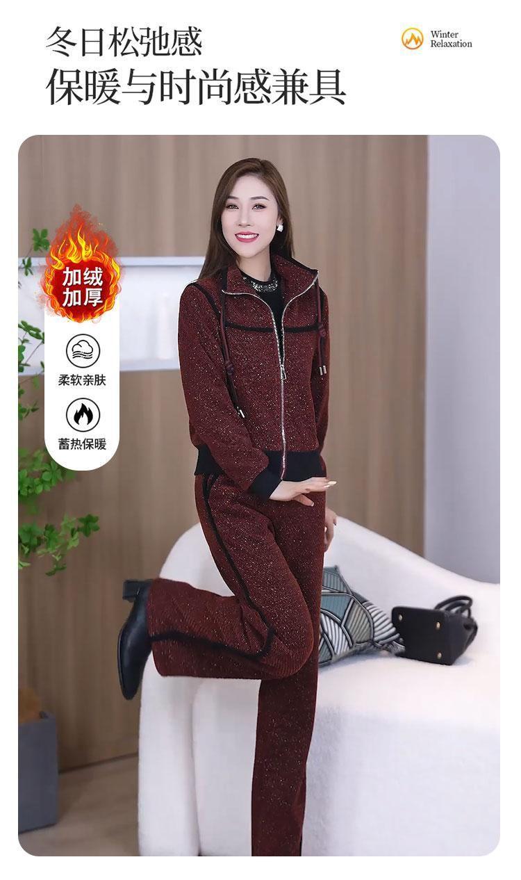 Product Introduction of Bộ Đồ Thường Ngày Đệm Nhung, Thời Trang, Dày Dặn, Dành Cho Nữ, Mùa Đông 2024 Hàng Mới Về, Cổ Chân Đế Áo Nỉ Khâu, Quần Ống Rộng, Bộ Hai Mảnh 6