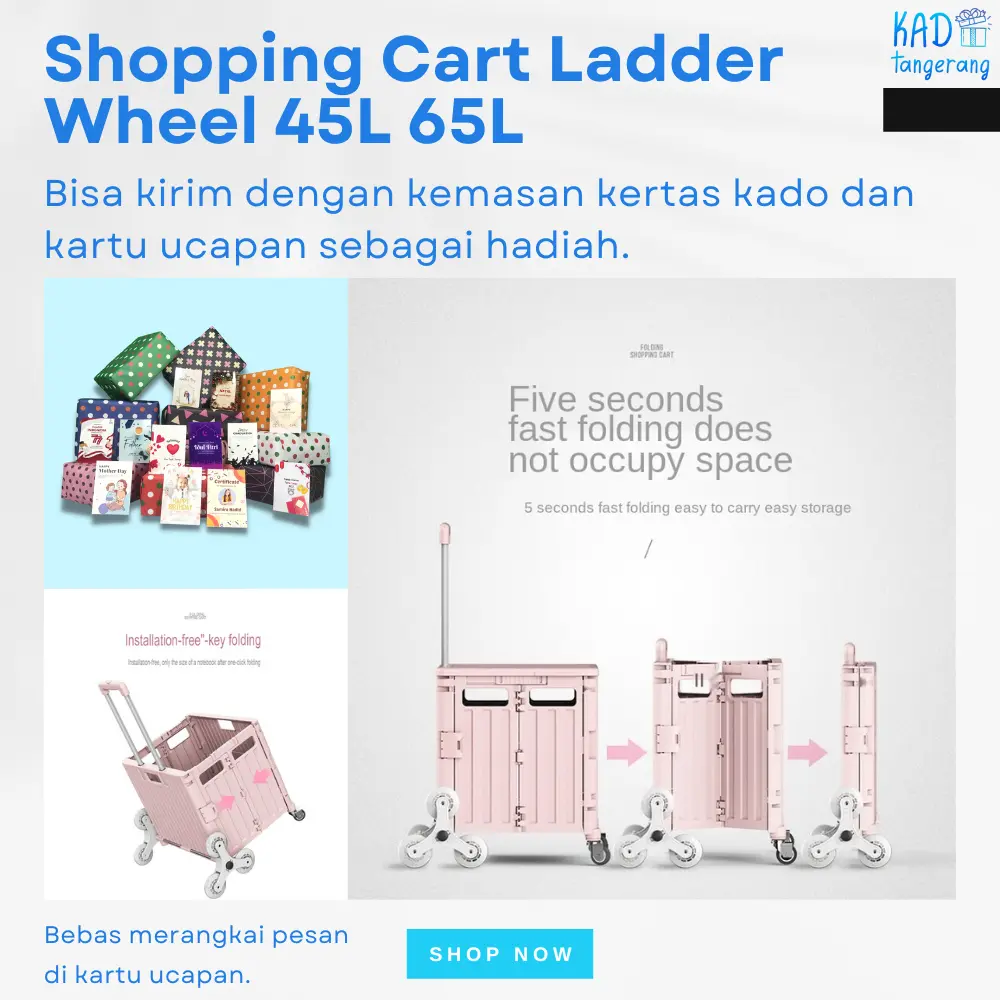 Trolley Belanja Tangga 45L 65L Keranjang Pakaian Trolly Lipat Pet Stroller Cat Troley Dog 8 Roda Multifungsi Shopping Cart Kotak Barang Box Trailer Foldable Troli Lipat Galon Gas