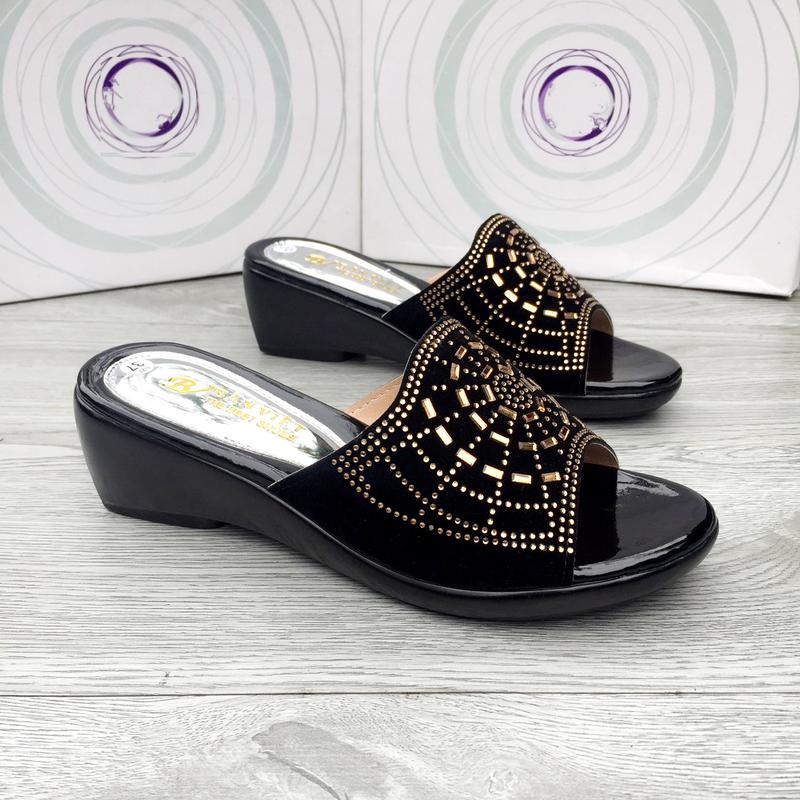 Dép trung niên đế xuồng cao 4cm đính đá cho mẹ cho bà - Êm nhẹ