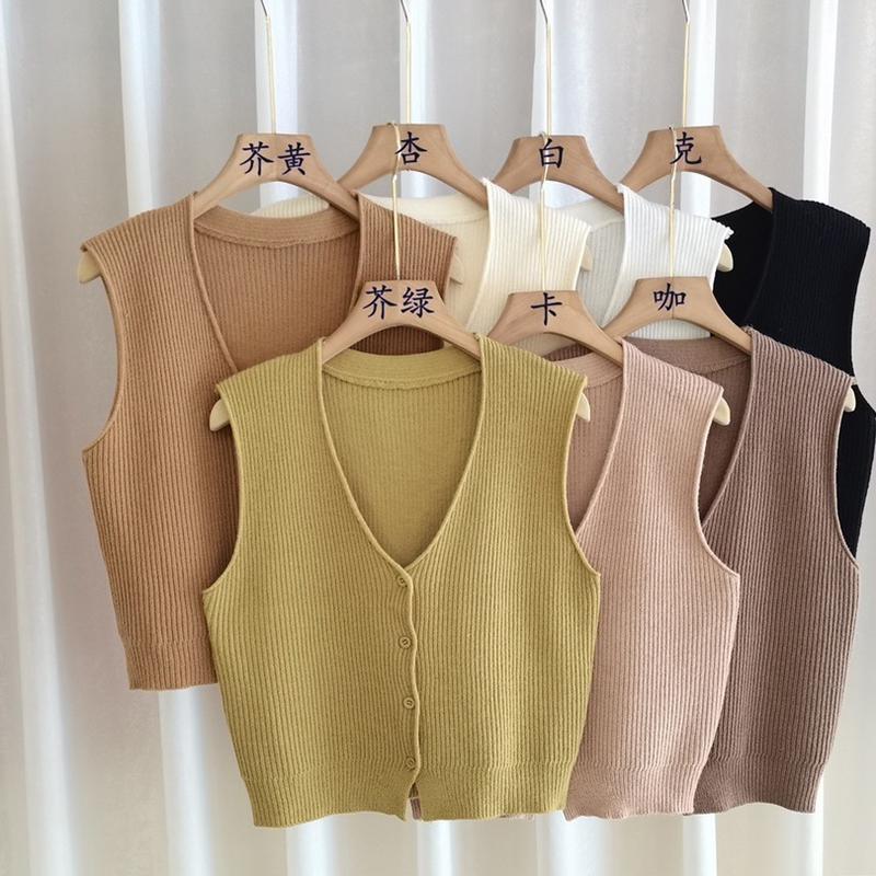 Áo Vest Cardigan Cổ Chữ V, Phong Cách Thanh Lịch Châu Âu Và Mỹ, Áo Vest Mặc Bên Ngoài Ngoài Trời Mới Mùa Thu Cho Nữ, Đồ Len, Áo Không Tay Ngắn, Dành Cho Nữ Women Top 6