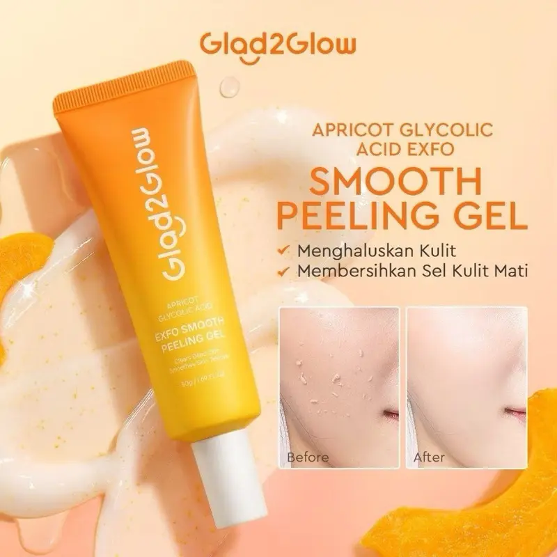[ORIGINAL] Glad2Glow peeling gel Apricot Glycolic Acid Exfo Smooth Eksfoliasi peeling - glad2glow smooth peeling gel