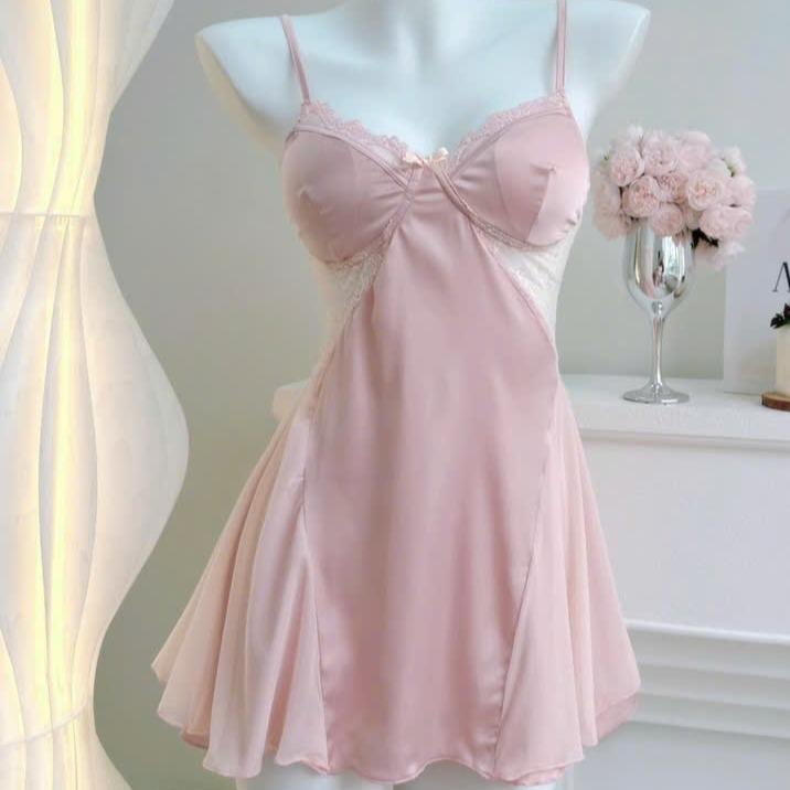 V31 Váy Lụa Ngủ Cho Nữ Phối Ren Thun Mềm Kèm Đệm Mút Siêu Mềm Mại Cao Cấp Phương Linh Underwear