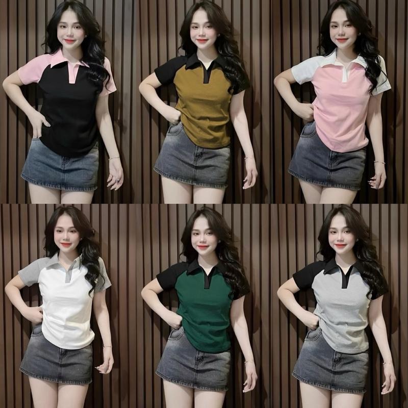 Áo Thun Polo Tay Phối Chất Tăm lạnh 50-90 kg. Áo Thun Bigsize Tay Ngắn Phối Màu. Nữ Women Top 0