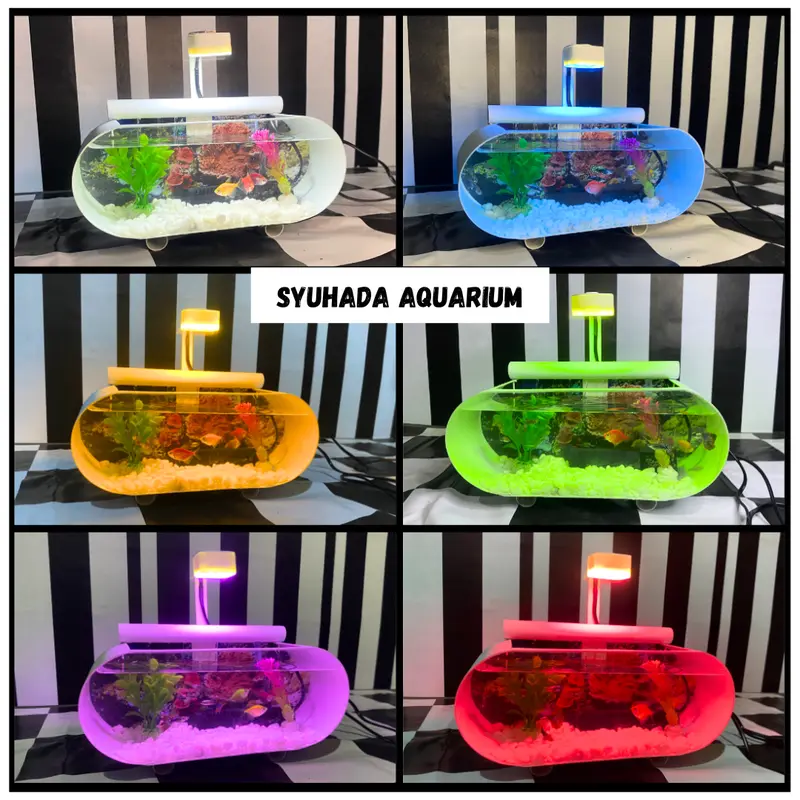 [COD] TERMURAH ! Aquarium set lengkap / aquarium mini ikan hias cupang lengkap mesin oxygn filter air mancur & lampu LED 5 Watt (B002) 1