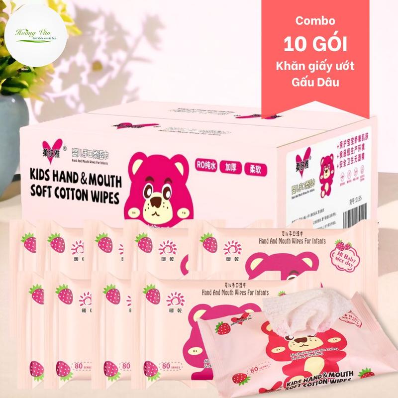 Combo 10 Bịch khăn giấy ướt Gấu Dâu Cho Bé Khăn Ướt