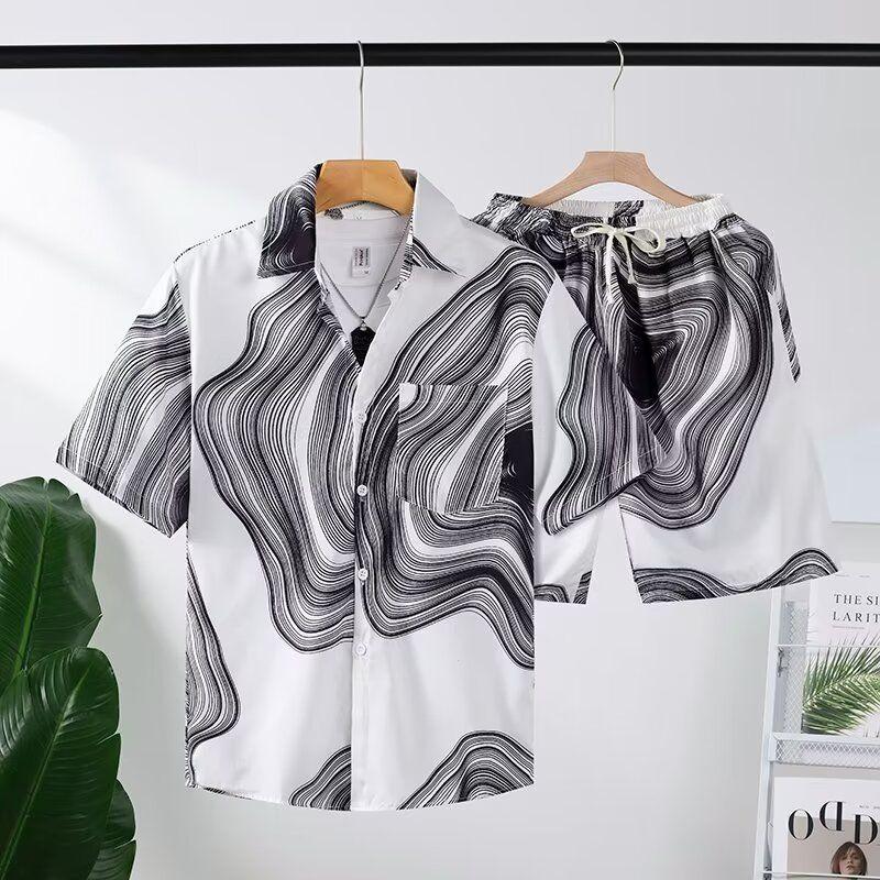 Product Introduction of Bộ đồ đi biển bằng lụa lạnh Bộ đồ đi biển của nam giới Áo sơ mi ngắn tay in hoa cộng với kích thước lỏng lẻo Hawaii Quần đùi giản dị khô nhanh Bộ đồ cặp đôi bộ  đồ  con  ong  vàng set  đồ  bộ  nam đồ  bộ  lụa  nam đồ  bộ  nam  rách  cực  chất 10