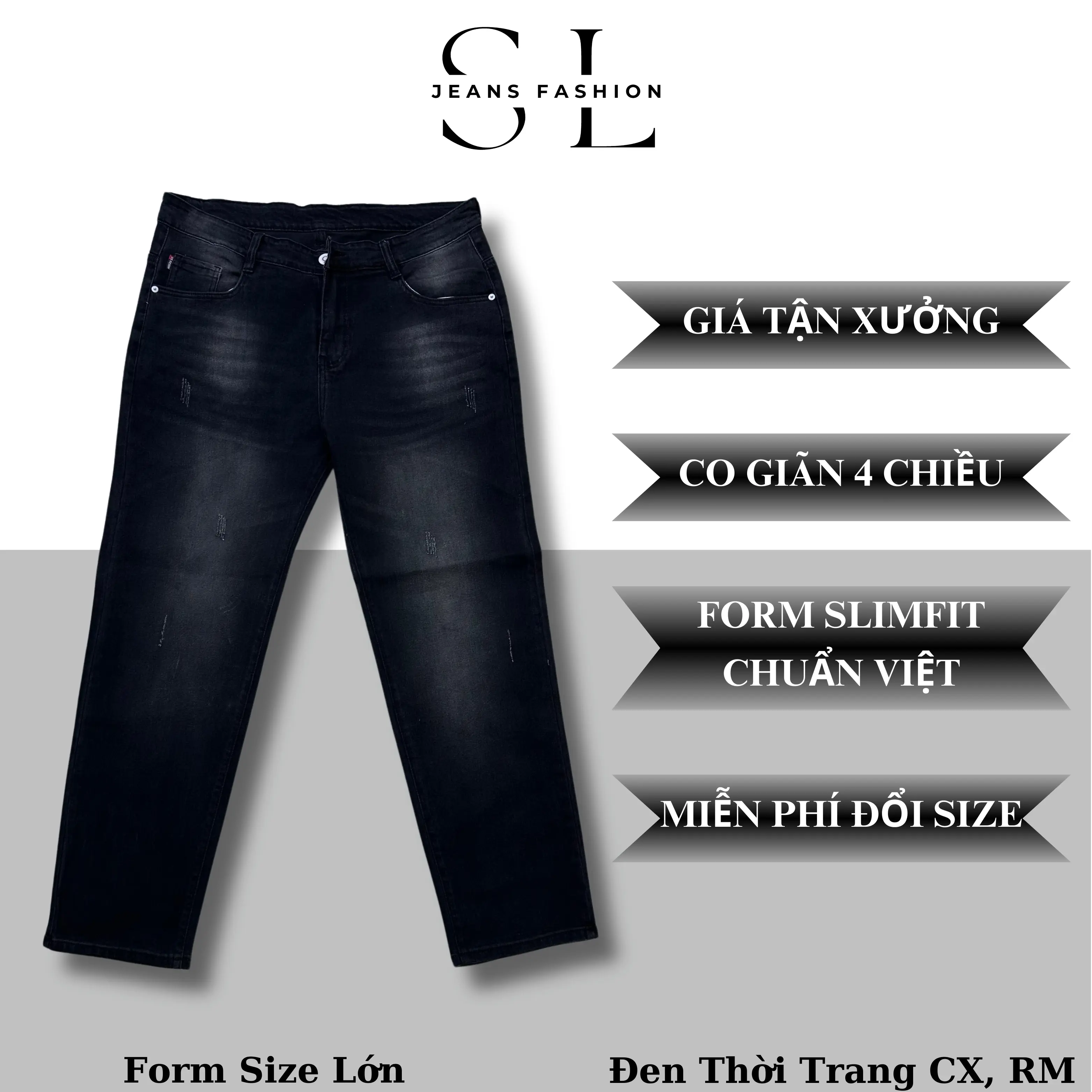"Có Bigsize(Size 28-41)"Quần Jeans Nam SL Màu Đen Thời Trang Khói Menswear Pants - Chất vải Denim Co Giãn 4 Chiều, Đổi Size Miễn Phí, Giá Xưởng [Mã D1] QDài