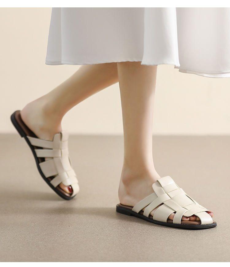 Product Introduction of Trendy Closed-Toe Half Slippers for Women, Outdoor Square-Toe Woven Summer Hot-Selling Flat Non-Slip Sandals, Lazy Roman Slippers 5