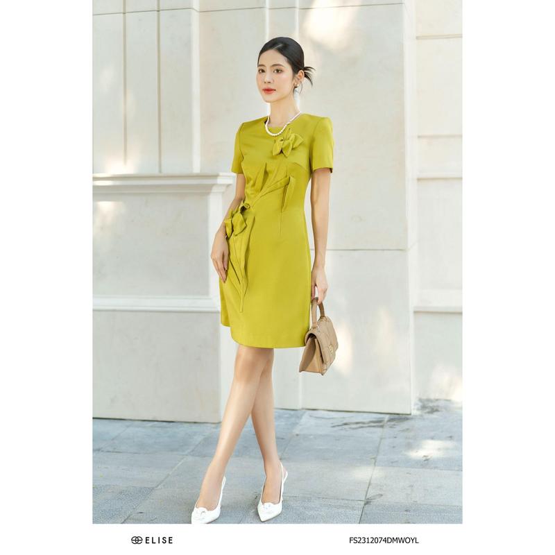 Đầm tafta vàng chanh đính hoa ly thiết kế Elise mã sản phẩm FS2312074DMWOYL