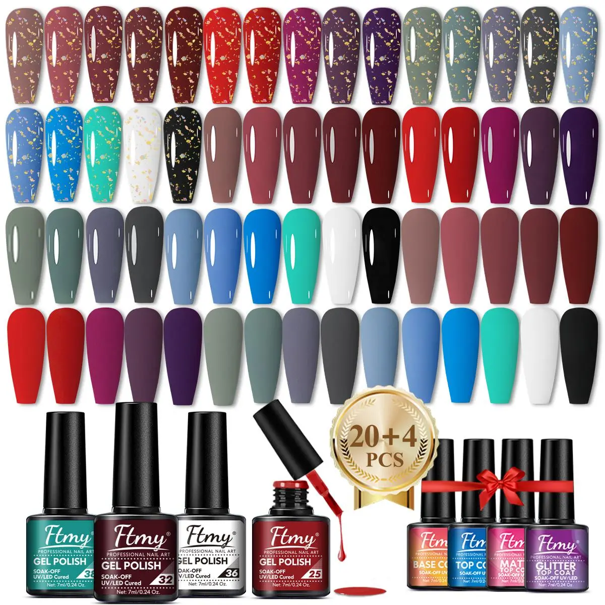 20 Colors Gel Nail Polish Set,1 Set Gel Nail Polish Art with Base Coat & Top Matte Coat & Glitter Top Coat, Soak Off UV/LED Manicure Gift Set