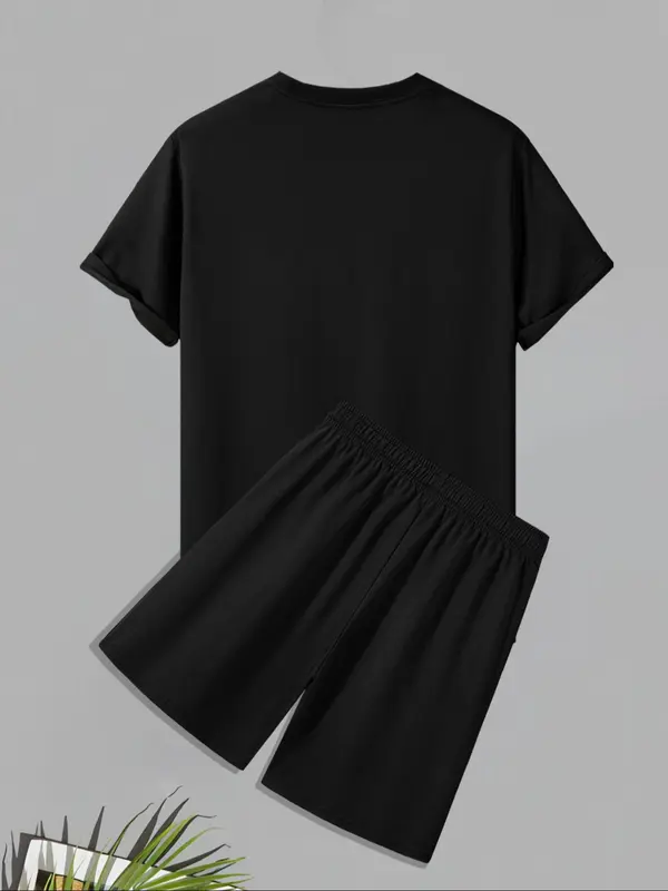 Men's Letter Print Short Sleeve Tee & Shorts Set, Regular Fit Round Neck T-shirt & Shorts, Casual Top & Bottoms for Summer Outdoor 7