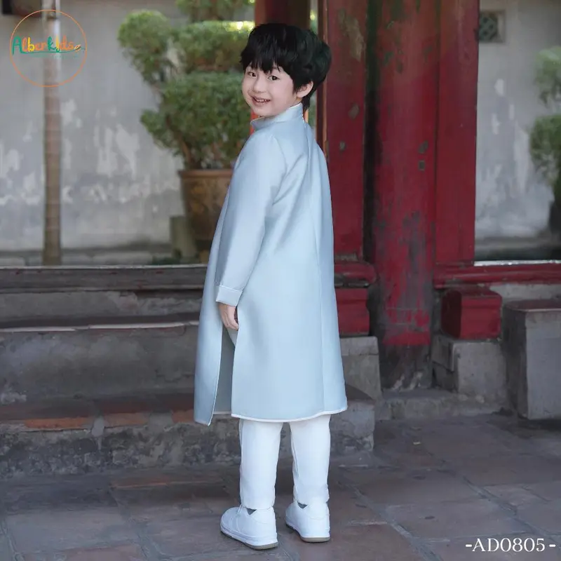 Áo dài bé trai ALBERKIDS Xanh Đỏ Thêu Phượng cho trẻ em 2,3,4,5,6,7,8,9,10,11,12 tuổi AD0805 6