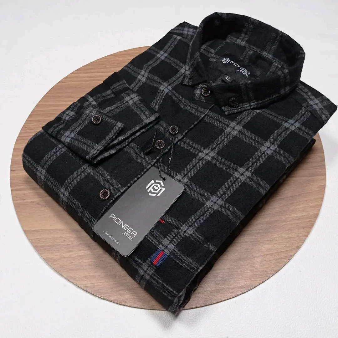 PWL13-Kemeja Flanel Pria Wanita Uniseks Lengan Panjang Motif Kotak Double Abu Distro Formal