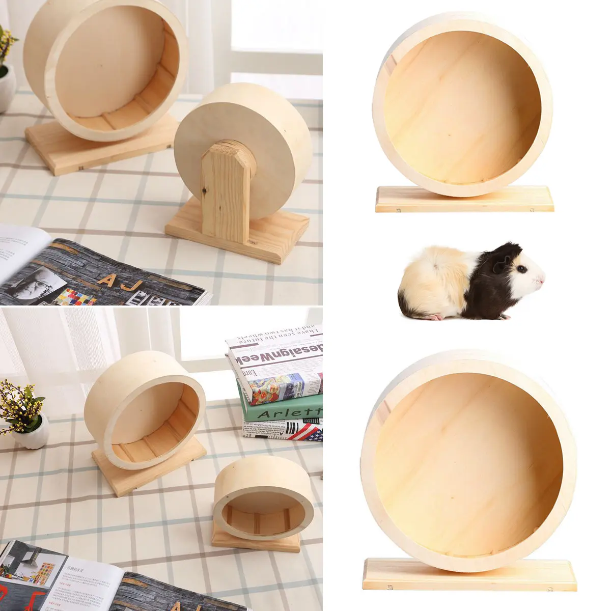 1 Pcs Hamster Roller Round Wheel Natural Wood Silent Running Disc Toy Guinea Pig Cage