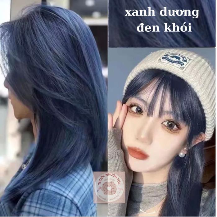Thuốc nhuộm tóc Xanh dương đen khói không tẩy lên từ nền đen tặng kèm oxy và trợ nhuộm Đổi Màu Tóc