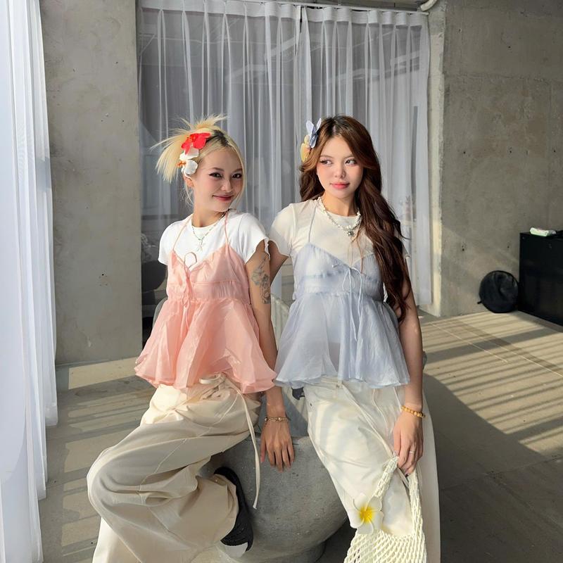 NAVIE x AB HOUSE - (MUA 1 KÈM 1 THUN TRƠN TRẮNG ) Áo 2 dây babydoll BABI thời trang nữ 1