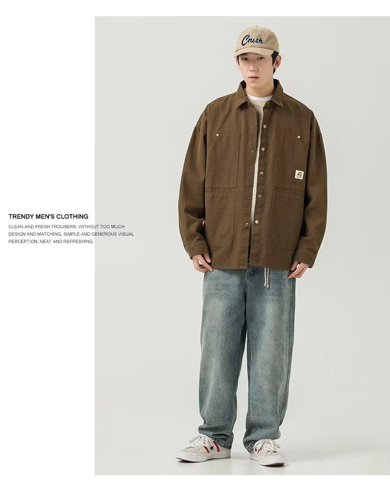 Product Introduction of Men's washed vintage long sleeve work shirt Artistic style cotton large size shirt jacket 20