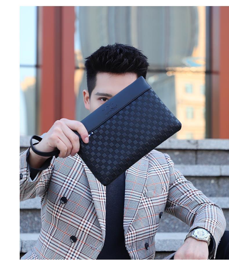 Product Introduction of Men's Handbag Large Capacity Clutch Soft Leather Clutch Men's Envelope Bag Japanese and Korean Portable Wallet Clip Bag Fashion Brand 8