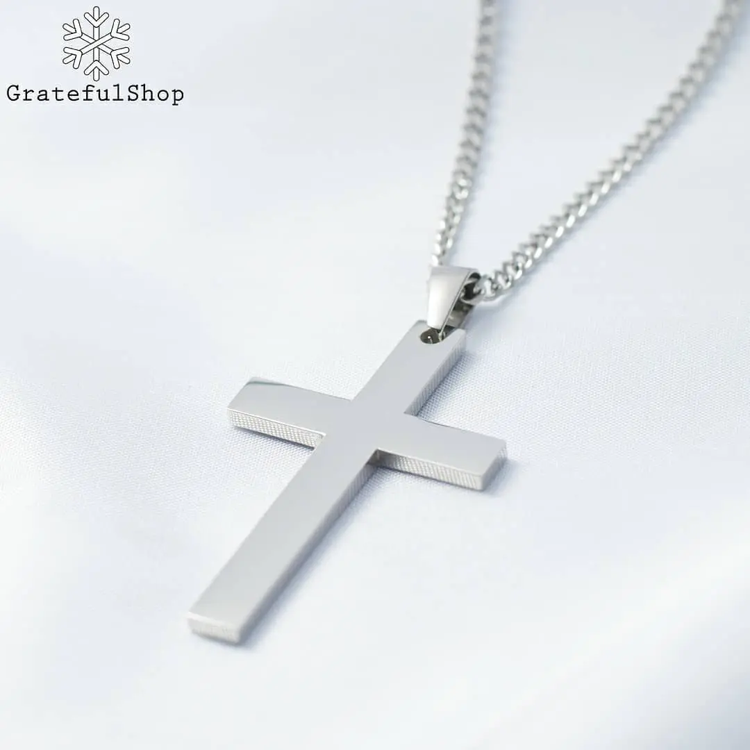 Grateful - Kalung Salib Silver Simple Premium / NECKLACE CROSS  SIMPLE stainless steel logam