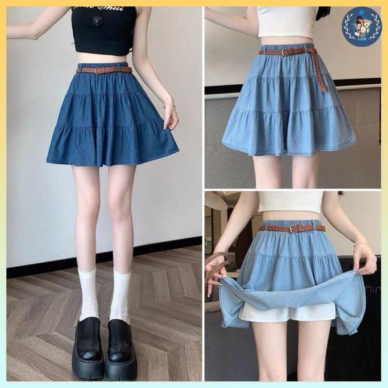   Q075  Chân váy nữ xòe chữ A JEANS LỤA 3 NGĂN có lót trong dáng ngắn xinh xắn và cá tính - L2M  Top Women Fashion  【 hoa hồng  【 Hỏa tốc   