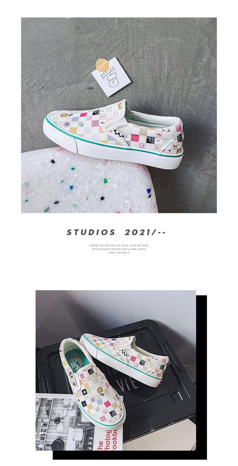 Product Introduction of 2024 Autumn New Breathable Slip-on Lofter Canvas Shoes Women's Plaid Cartoon Mario Pattern Plaid Sneakers 1