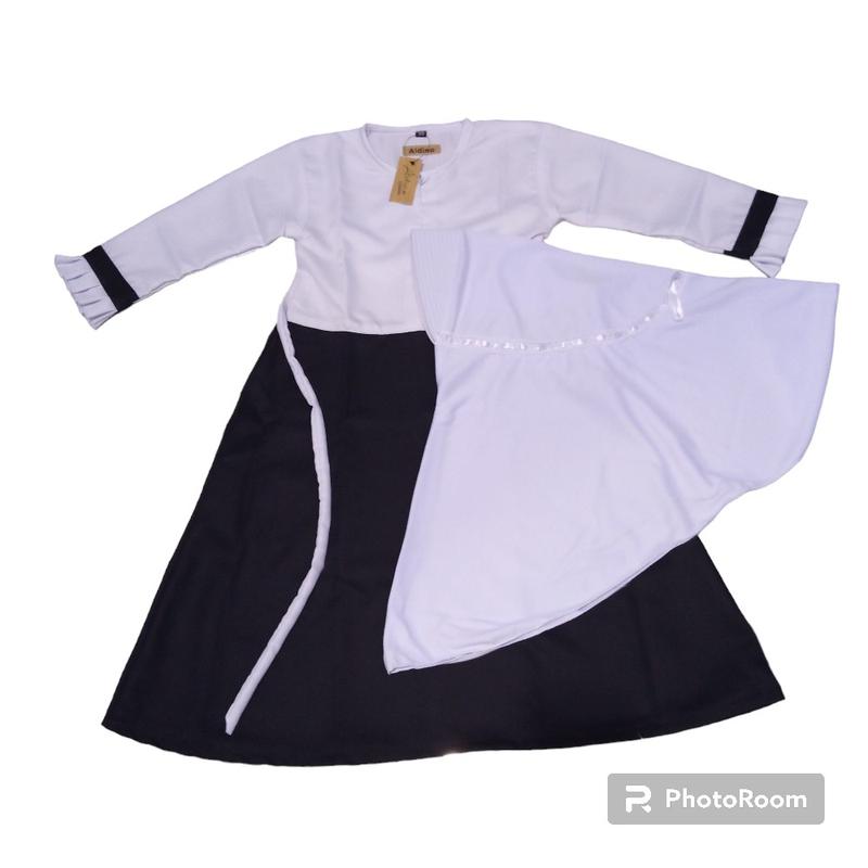 Product Introduction of set gamis hitam putih /seragam sekolah anak Paud TK MD bahan katun toyobo usia 3-11tahun Katun Polos Hitam Putih 2