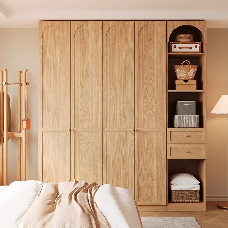 [Pre Order] Wooden color wardrobe, home bedroom, modern and simple, one door to the top, Changhong glass door, small-sized storage cabinet, wardrobe