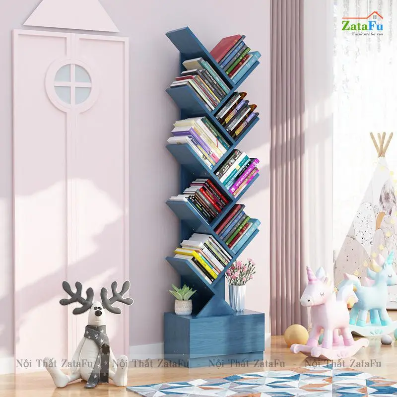 Kệ Sách Hình Cây Xương Cá Chất Liệu Gỗ Dày 17mm Chắc Chắn KTT-42 ZataFu 5