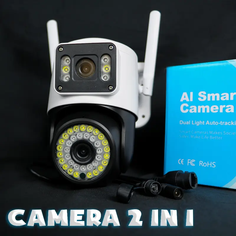 Camera Wifi Yoosee Q42D 2 Mắt 2 Màn hình, 10.0mpx - Hỗ trợ đàm thoại - Đêm có màu - Xoay 330