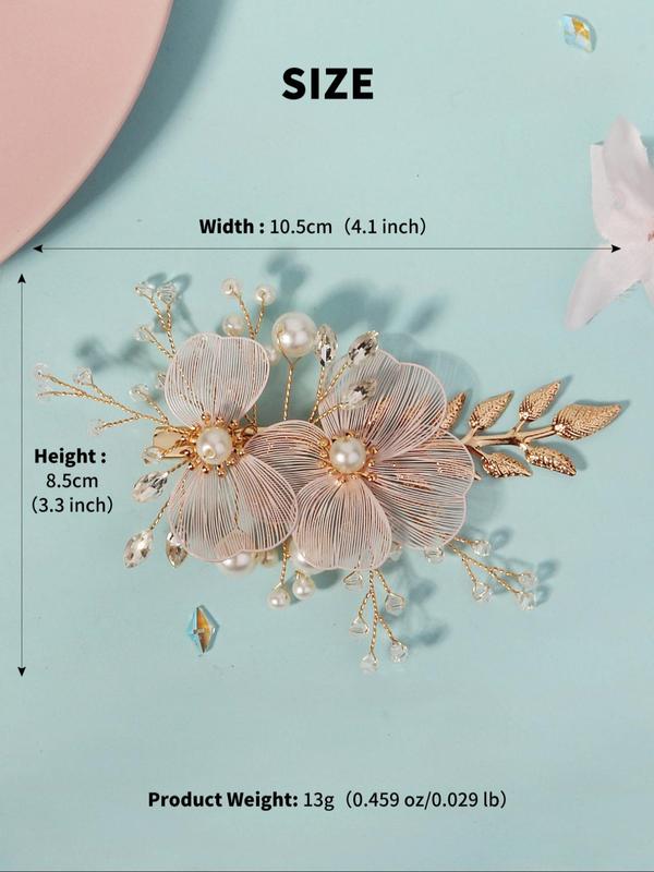 Handmade Flower Design Headwear,  Elegant Faux Pearl & Rhinestones Decorated Bridal Headwear for Wedding Party, Daily Clothing Decor, Trendy All-match & Exquisite Hair Accessories for Women & Girls 1
